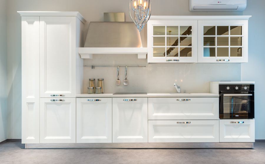 Modern white kitchen cabinets and millwork