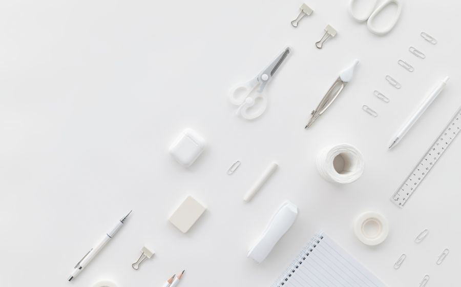 Office supplies and stationery organized on a desk